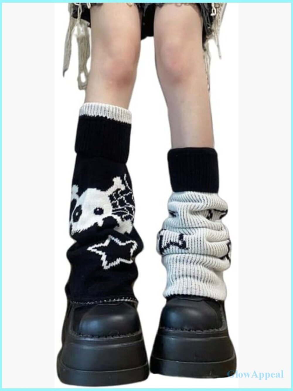 Leg Warmers Y2K Skull Star Print Two Side Wear Knitted Goth Loose Streetwear